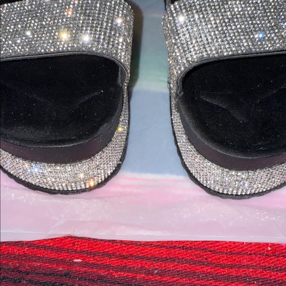 Elegant Silver Rhinestone Slide Sandals - Picture 3 of 16